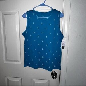 CJ Banks Basic Stretch Lightweight Sleeveless Blue Cactus Tank Top Size PL NWT
